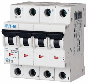 Eaton FAZ-B10/4 UL 1077 DIN Rail Supplementary Protectors - B Curve (3–5X In Current Rating) — Designed for Resistive or Slightly Inductive Loads