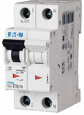 Eaton FAZ-C0.5/1N UL 1077 DIN Rail Supplementary Protectors - C curve (5–10X In current rating) — Designed for Resistive or Slightly Inductive Loads