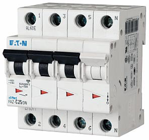 Eaton FAZ-C30/3N UL 1077 DIN Rail Supplementary Protectors - C curve (5–10X In current rating) — Designed for Resistive or Slightly Inductive Loads