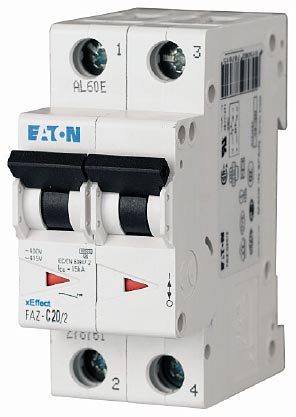 Eaton FAZ-K40/2 UL 1077 DIN Rail Supplementary Protectors - B Curve (3–5X In Current Rating) — Designed for Resistive or Slightly Inductive Loads