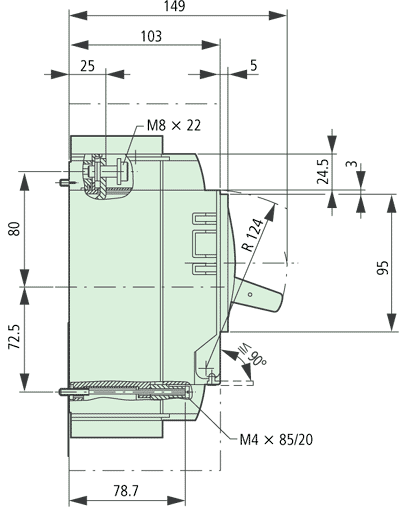 NZMB2-AF225-BT-NA Circuit Breaker Dimensions