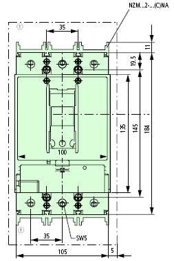 NZMH2-A160-BT-NA Circuit Breaker Dimensions