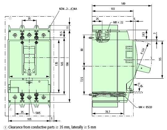 NZMN2-VEF150-BT-NA Dimensions 