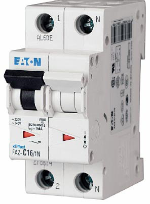 Eaton FAZ-D5/1N UL 1077 DIN Rail Supplementary Protectors - B Curve (3–5X In Current Rating) — Designed for Resistive or Slightly Inductive Loads