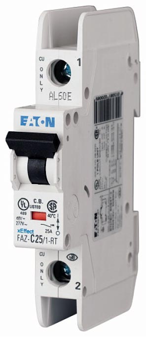 FAZ-C30/1-RT-SP Circuit Breakers with Ring-Tongue Terminals—10 kAIC, 14 kAIC - C Curve (15–25A)