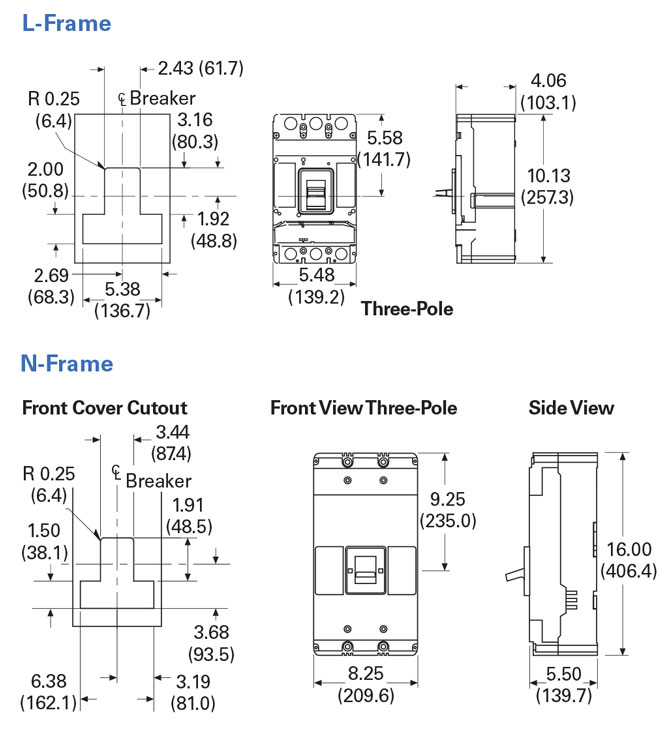 Eaton NHH3225T52X15 High Instantaneous Circuit Breaker Dimentions