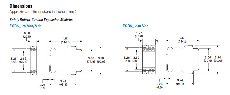Eaton Moeller ESR5-NZ-21-24VAC-DC Safety Relay Dimensions