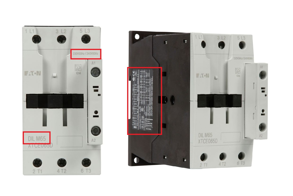 Close-up of an DILM7-10 unit with the label location highlighted for part number .